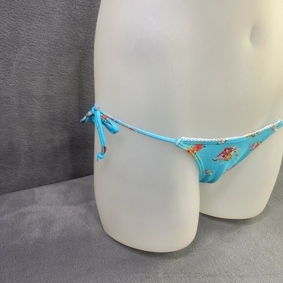 AGUA DOCE Brazilian 2-pc Bikini Size Medium Blue Flowers Lace Trim Hip Tie - Picture 3 of 9